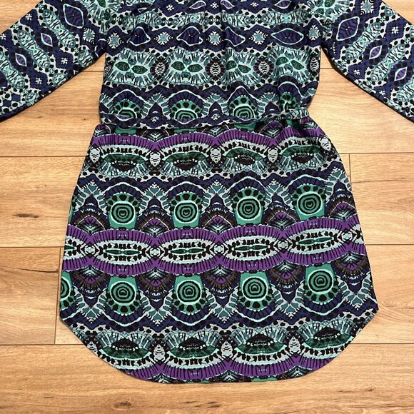 Anthropologie Maeve Frequencies Ikat Shirt Dress Size Small Roll Tab 3/4 Sleeve - Picture 10 of 11